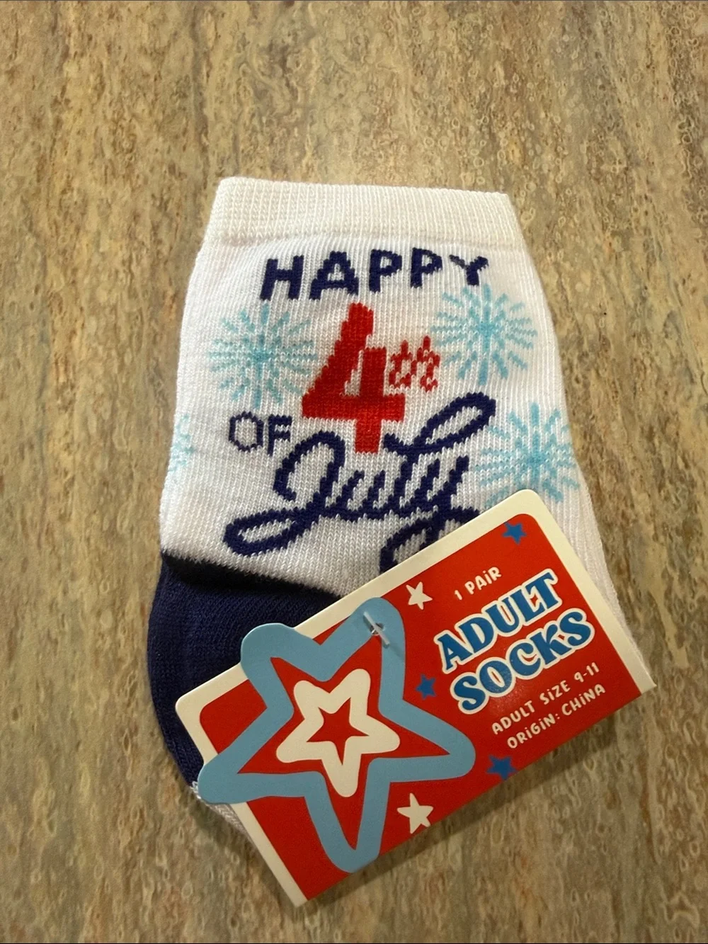 Happy 4th of July Adult Socks - White, Navy, Red